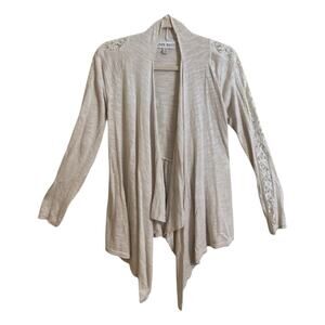 Knox Rose Open Cardigan Sweater Womens SZ M Lace Knit Draped Romantic Boho Hi-Lo